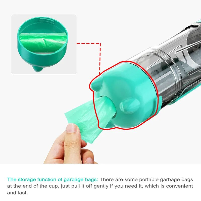 Portable Cat Dog Water Bottle Food Feeder Drinker Poop Dispenser 3 in 1 Leak Proof Multifunctional Travel Puppy Outdoor Drinking