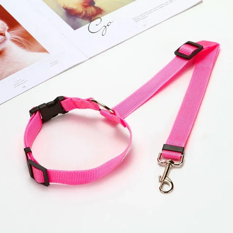 Solid Color Two-In-One Pet Car Seat Belt Nylon Lead Leash Backseat Safety Belt Adjustable Dogs Harness Collar Pet Accessories