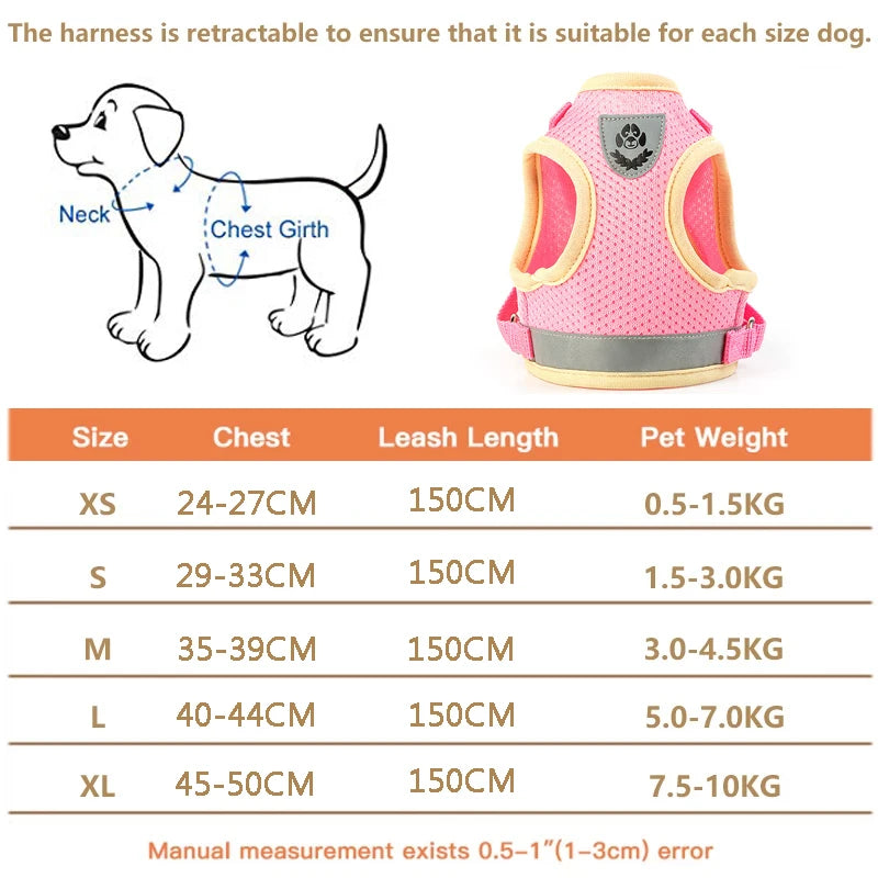 Puppy Dog Harness Leash Rope Set Breathable Summer Mesh Dogs Harness Vest Reflective Pet Cat Chest Straps Chihuahua Yorkies