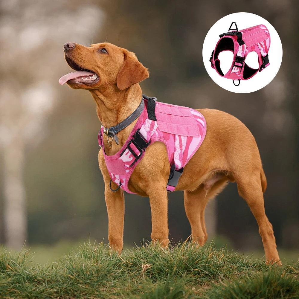 Pink Camo Tactical Dog Harness Pet German Shepherd Training Vest Dog Harness for All Breeds Dogs