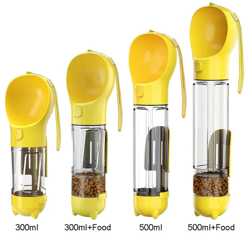 Portable Cat Dog Water Bottle Food Feeder Drinker Poop Dispenser 3 in 1 Leak Proof Multifunctional Travel Puppy Outdoor Drinking