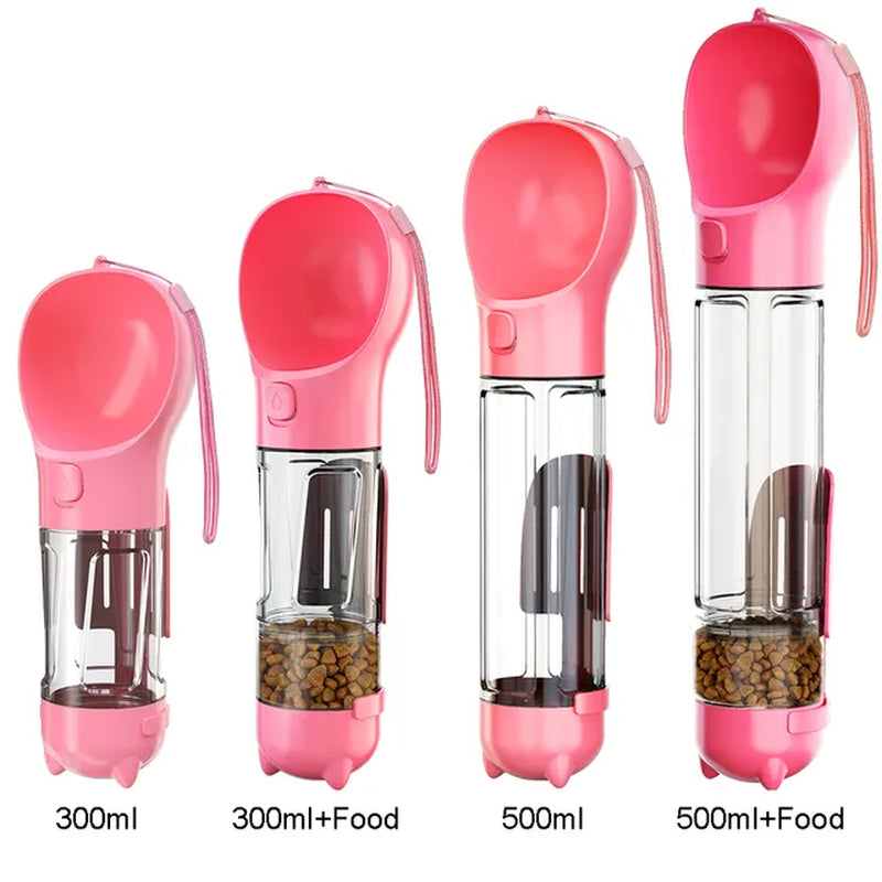 Portable Cat Dog Water Bottle Food Feeder Drinker Poop Dispenser 3 in 1 Leak Proof Multifunctional Travel Puppy Outdoor Drinking