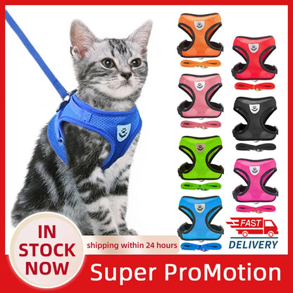 Cat Harness Vest Walking Lead Leash for Puppy Dogs Collar Polyester Adjustable Mesh Dog Harness for Small Medium Pet Accessories